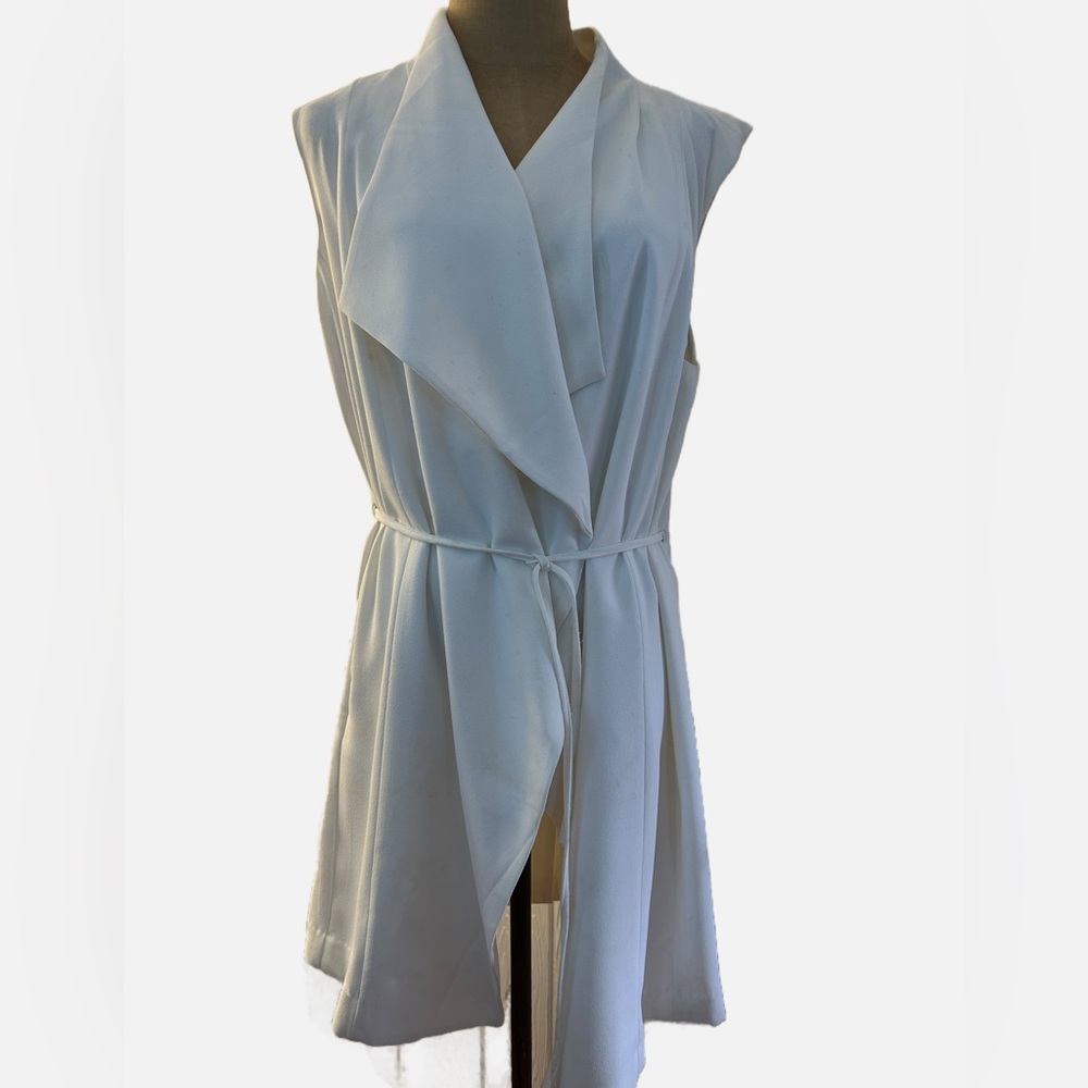NEW Catherine Malandrino Open Front White Vest | Draped Sleeveless Jacket | XL